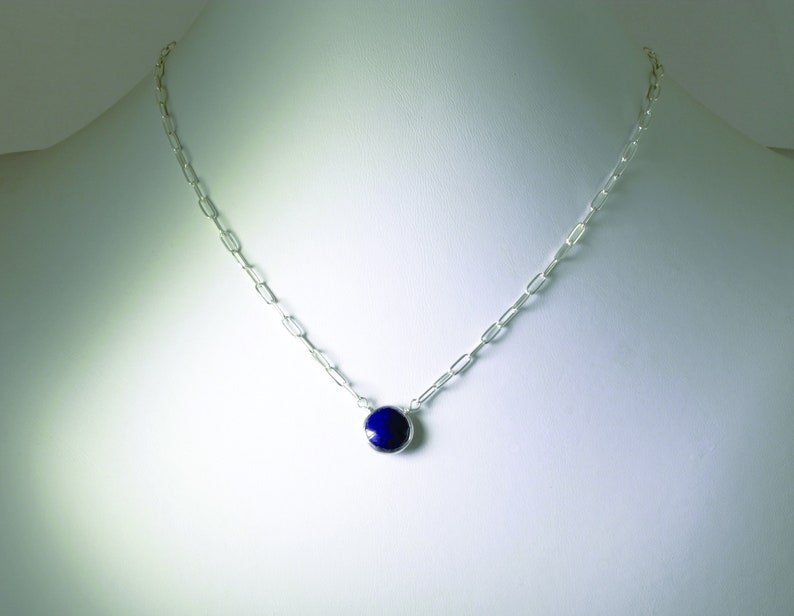 Blue Sapphire Paperclip Chain Necklace Genuine Sapphire Adjustable Sterling Silver September Birthstone Genuine Gemstone BZ-P-205-Sapph/s image 1