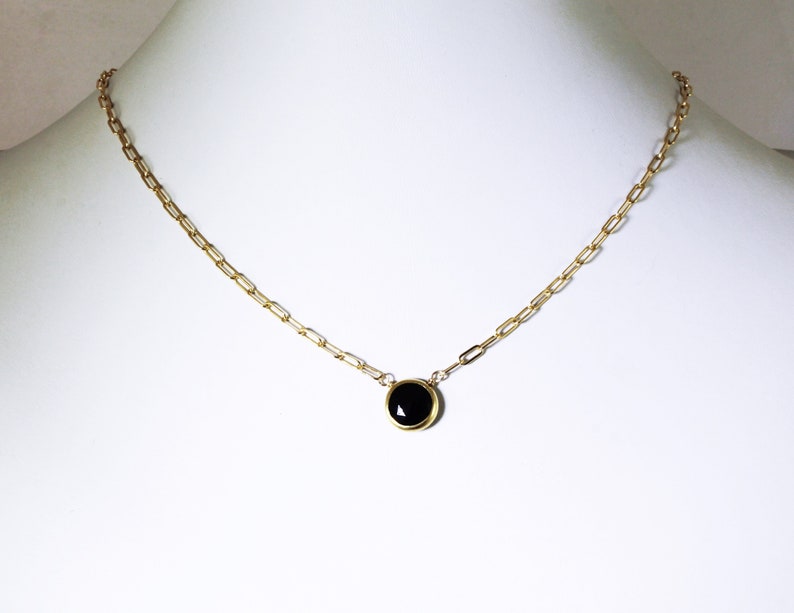 Black Spinel Necklace Paperclip Chain Real Spinel Adjustable Necklace 14k Gold Filled August Birthstone Genuine Spinel BZ-P-205-BSpin/g image 1