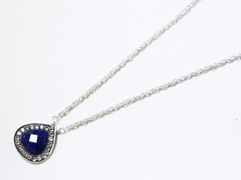 Blue Lapis Pendant White Topaz Pendant Pavé Set Necklace Lapis Necklace Gemstone Necklace GEM-P-140-Lapis image 1