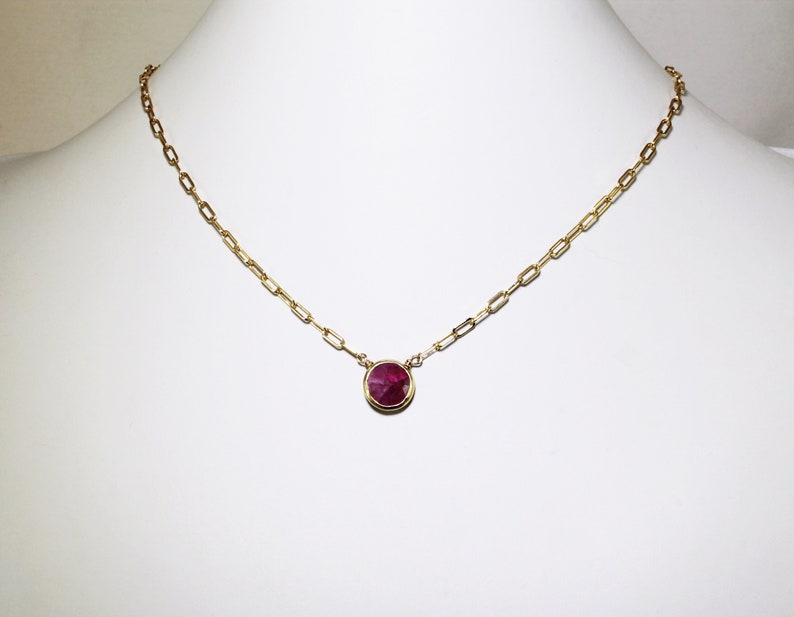 Red Ruby Necklace Adjustable Paperclip Chain 14k Gold Filled Necklace July Birthstone Precious Ruby BZ-P-205 Ruby/g image 1