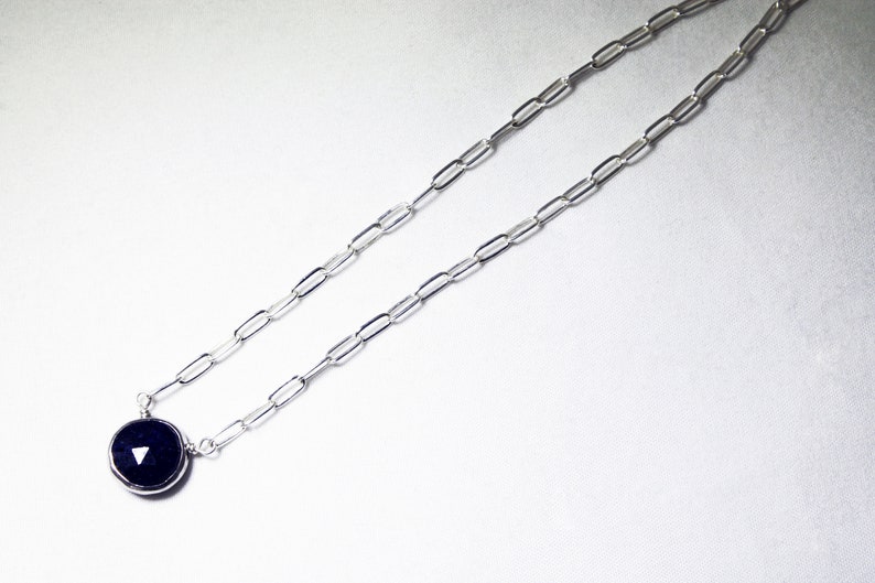 Blue Sapphire Paperclip Chain Necklace Genuine Sapphire Adjustable Sterling Silver September Birthstone Genuine Gemstone BZ-P-205-Sapph/s image 3