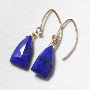 Blue Lapis Lazuli Nugget Gold Dangle Earrings 14k Gold Filled Mini Marquise Earwire Genuine Lapis Lazuli Jewelry GEM-E-189-Lapis.g image 1