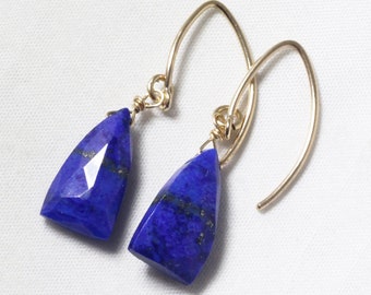 Blue Lapis Lazuli Nugget Gold Dangle Earrings 14k Gold Filled Mini Marquise Earwire Genuine Lapis Lazuli Jewelry GEM-E-189-Lapis.g