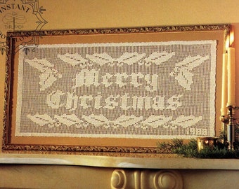 Merry Christmas Vintage filet haakpatroon minimaal kleedje vakantie muur opknoping Home Decor tabel sjaal topper Runner Instant Download 13 x 29