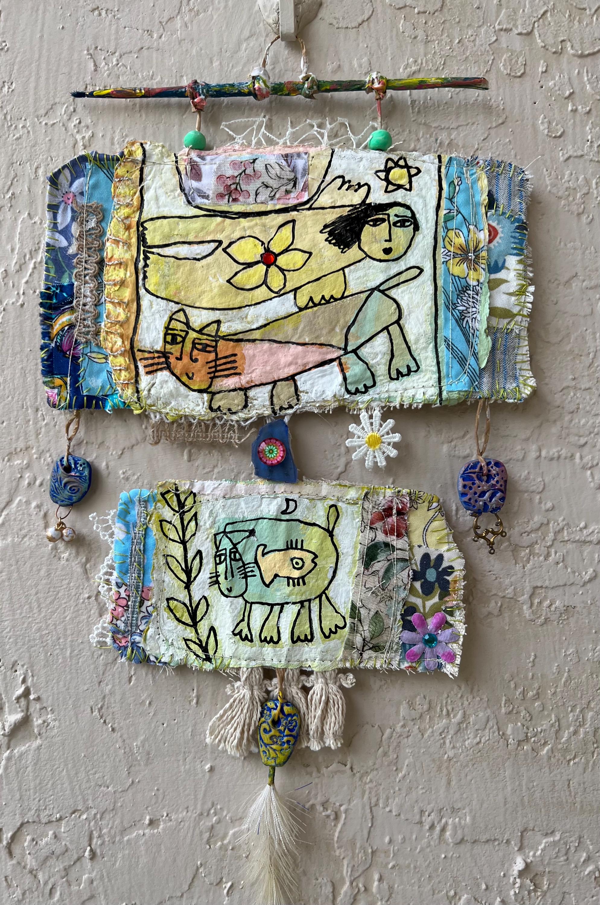 Angel of the Star- handmade paper and fabric wall art