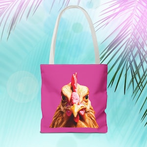 Adorable Chicken Tote Bag - Unique Gift Idea - Colorful Handbag - Farmhouse Chic, tote, tote bag, bag, cute tote bag, chicken tote bag