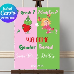 Panneau de bienvenue de douche de bébé bleu vert Grinc, décor de douche de bébé minimaliste Grinc, signe de révélation de genre d'ange, fête d'ange