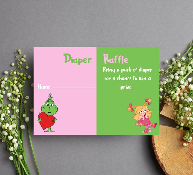 Grinch Raffle Grin Gender Reveal Diaper Raffle Tickets Gender Reveal Cindy Tickets ...