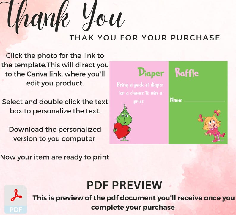 Grinch Raffle Grin Gender Reveal Diaper Raffle Tickets Gender Reveal Cindy Tickets ...