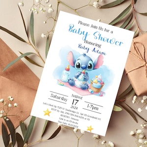 Stitch Moon Acquerello Baby Shower Invito, Invito digitale e stampabile, Lilo e Stitch Baby Shower Download istantaneo rivelazione di genere,boho