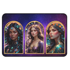 Boho Cosmic Desk Mat – 18x12 Inch Floral Mousepad with Celestial Design, Spiritual Office Decor, Gift for Astronomy Lovers