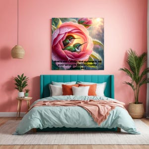 Peaceful Hummingbird Canvas Wall Art – Psalm 46:1 Christian Decor | Inspirational Scripture Print | Nature Floral Art Gift for Women