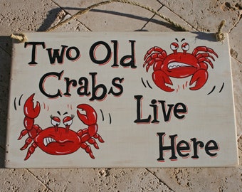 Coastal sign with crabs - retirement gift - beachy porch decor