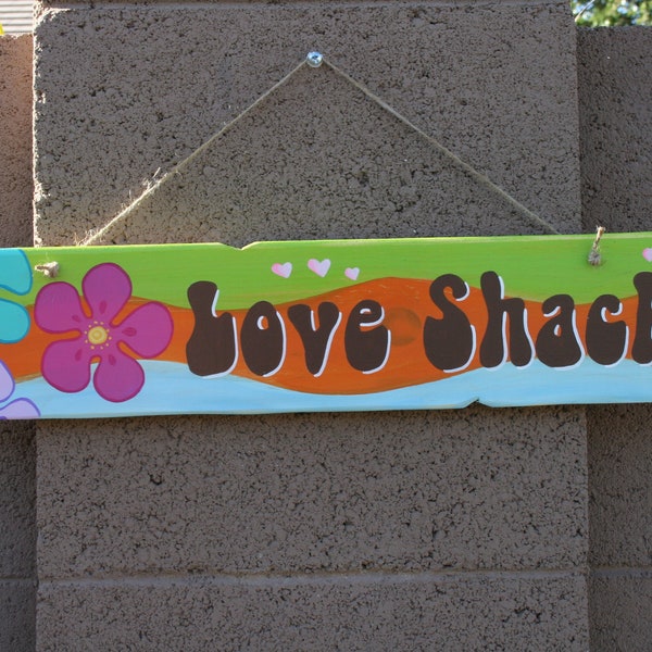 Love Shack sign, wooden sign, groovy retro sign, beach/pool decor, surf decor, beach sign, welcome sign