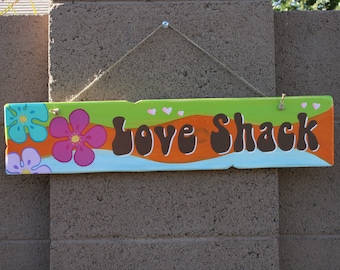 Love Shack sign, wooden sign, groovy retro sign, beach/pool decor, surf decor, beach sign, welcome sign