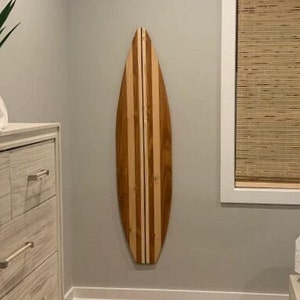 6 foot surfboard wall art beach house decor - vintage style stained surfboard wall hanging