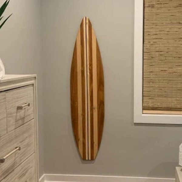 6 foot surfboard wall art beach house decor - vintage style stained surfboard wall hanging