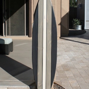 surfboard wall art - modern gray beach house decor - surfboard headboard
