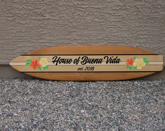 Surfboard wall hanging - personalized beach house decor - wedding or anniversary gift