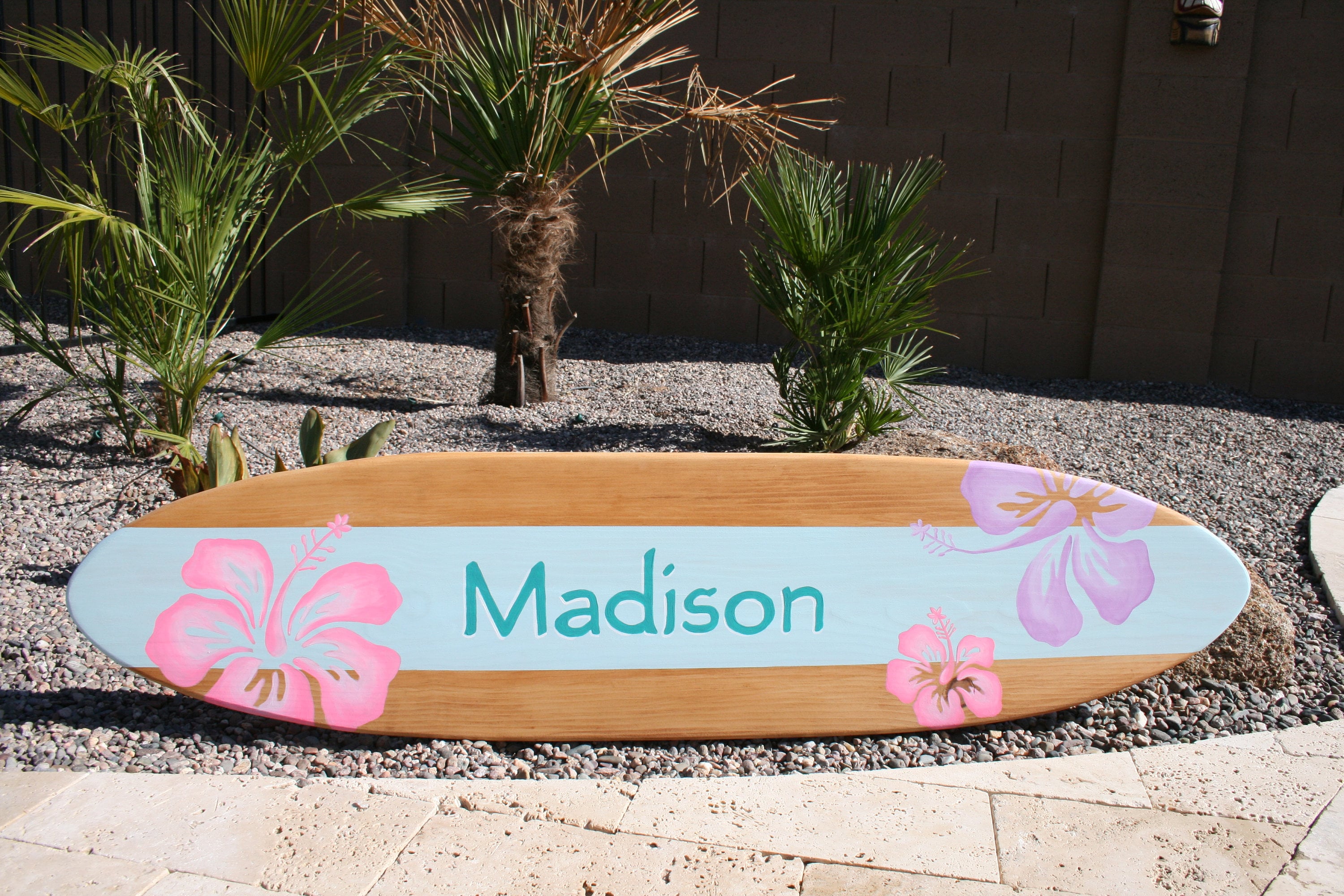 Surfboard wall art personalized - beach room decor- 4foot hibiscus tropical room decor hawaiian decor - surf decor