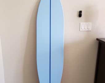 Surfboard wall art sign for beach house, kids room, blue wood surfboard