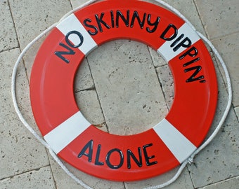 Pool sign, wood life preserver, swimming pool sign,  Wood Sign, nautical decor, beach decor,  outdoor sign, pool decor, skinny dippin