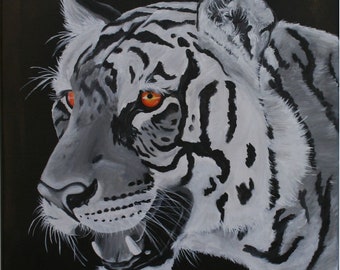 Tiger painting on canvas-animal art - black and white tiger art