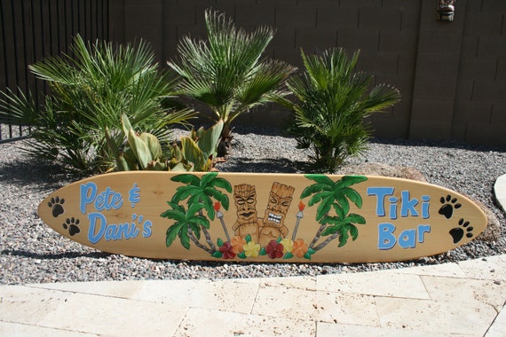 Surfboard Wall Art Tiki Bar Sign Personalized Tropical Surfboard Wall Art Tiki Bar Sign, Tiki Patio Decor