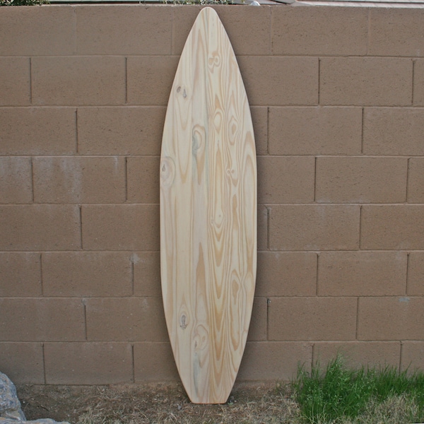 Unfinished 6 foot wood surfboard wall art, ready to paint stain or finish however you like. 16" x 72", pine surfboard