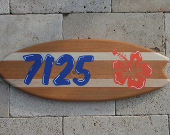 Address sign, surfboard address sign, beach house number sign, nautical address plaque, custom address sign, surfboard house number sign