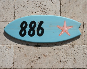 Address sign, surfboard address sign, beach house number sign, nautical address plaque, custom address sign, surfboard house number sign