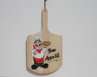 Pizza Peel Italian chef pizza shop decor - kitchen decor - Hand painted wood pizza paddle - Housewarming gift