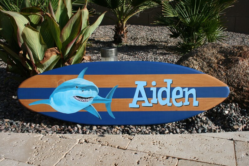 Surfboard Wall Art Shark Surfboard Children's Room Art Etsy
