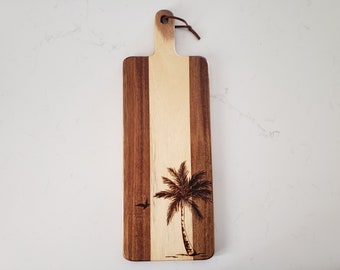 Tropical woodburned charcuterie board - wood cutting board - serving tray - beachhouse kitchen decor