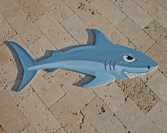 Shark wall hanging wood cut out - beach house wall decor