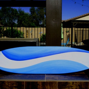 Blue waves surfboard wall hanging - beach house decor