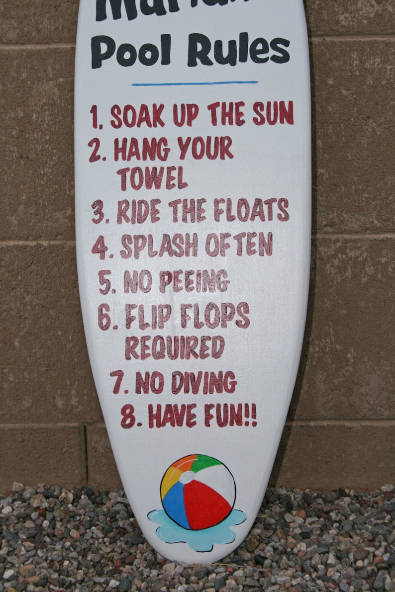Surfboard Wall Art Pool Rules Sign Personalized Sign Pool Etsy