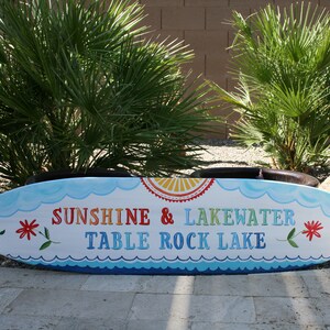 Lake house sign  personalized surfboard shape - coastal wall decor - beach house decor