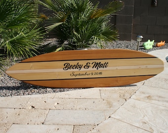 Surfboard wedding guestbook/sign in, tropical beach wedding decor, anniversary gift, housewarming gift.