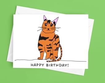 Hand-Drawn Cat Birthday Card: 'Purrfect' Pun