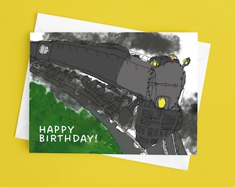Steam Train Birthday Card for Kids: Fun Hand-Illustrated Card