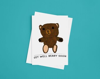 Hand-Drawn Teddy Bear Get Well Card for Kids