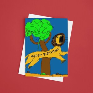 Kids Birthday Card | Hand-Drawn Roaring Lion Design | Fun 'Hope Your Birthday is Roarsome' Pun Card | Cute Animal-Themed Birthday Card