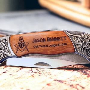 Personalized  Engraved Rosewood Pocket Knife With Masonic Lodge Design FQ001-1-NP