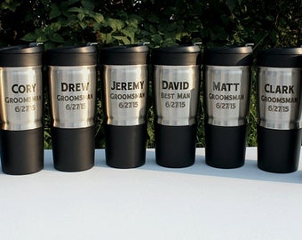 Laser Engraved 18oz Stainless Steel Travel Mug Bride and Groom Gift Best Man Gift   Bubba Tumbler Personalized Tumbler