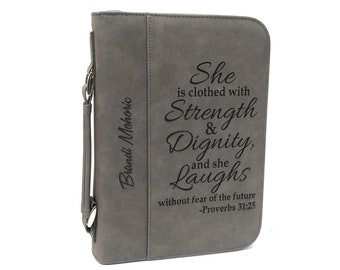 Bible Case Custom Bible Confirmation Leather Bible Cover Bible Case Christian Gift First Communion Engraved Bible Cover_Proverbs 31:25