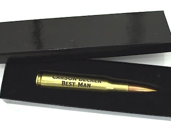 Personalized 50 Caliber Bullet Bottle Opener, Groomsmen Gift Box