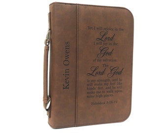 Bible Case Custom Bible Confirmation Leather Bible Cover Bible Case Christian Gift First Communion Bible Cover Habakkuk 3:18-19