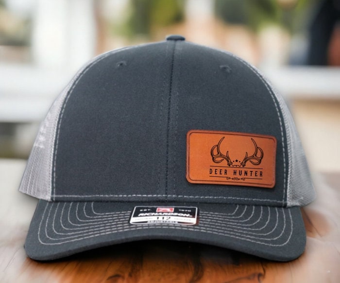 Vintage Handcrafted Leather Hat with Deer Stag Buck Design Deer Patch Hat Deer Hat Patch Custom Leather Hat Patch  main image 2