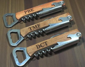 Corkscrew Bottle Opener, Custom Engraved Wine Opener for Groomsmen, Unique Wedding Gifts